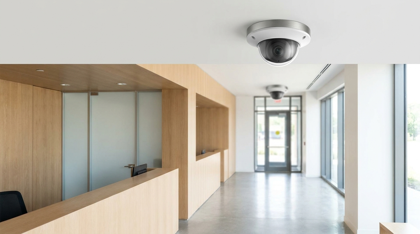 Dome CCTV cameras installed in a commercial reception area